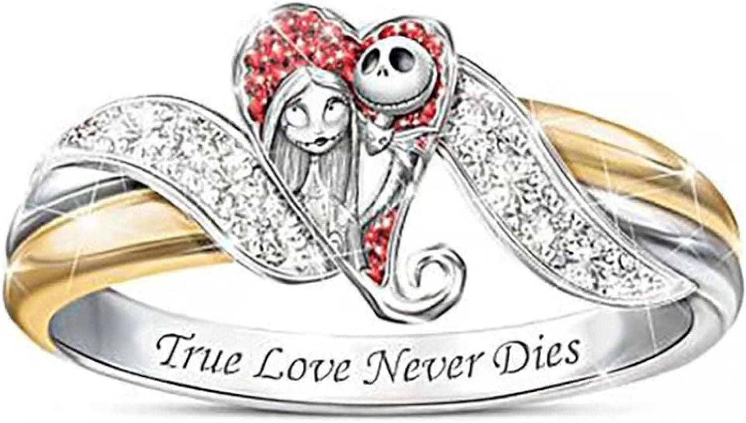 WEIXIANGYU 2PCS Women's Ring Jewelry for Women Nightmare Before Christmas Girl Ring Halloween True Love Eternal Diamond Ring 6 w