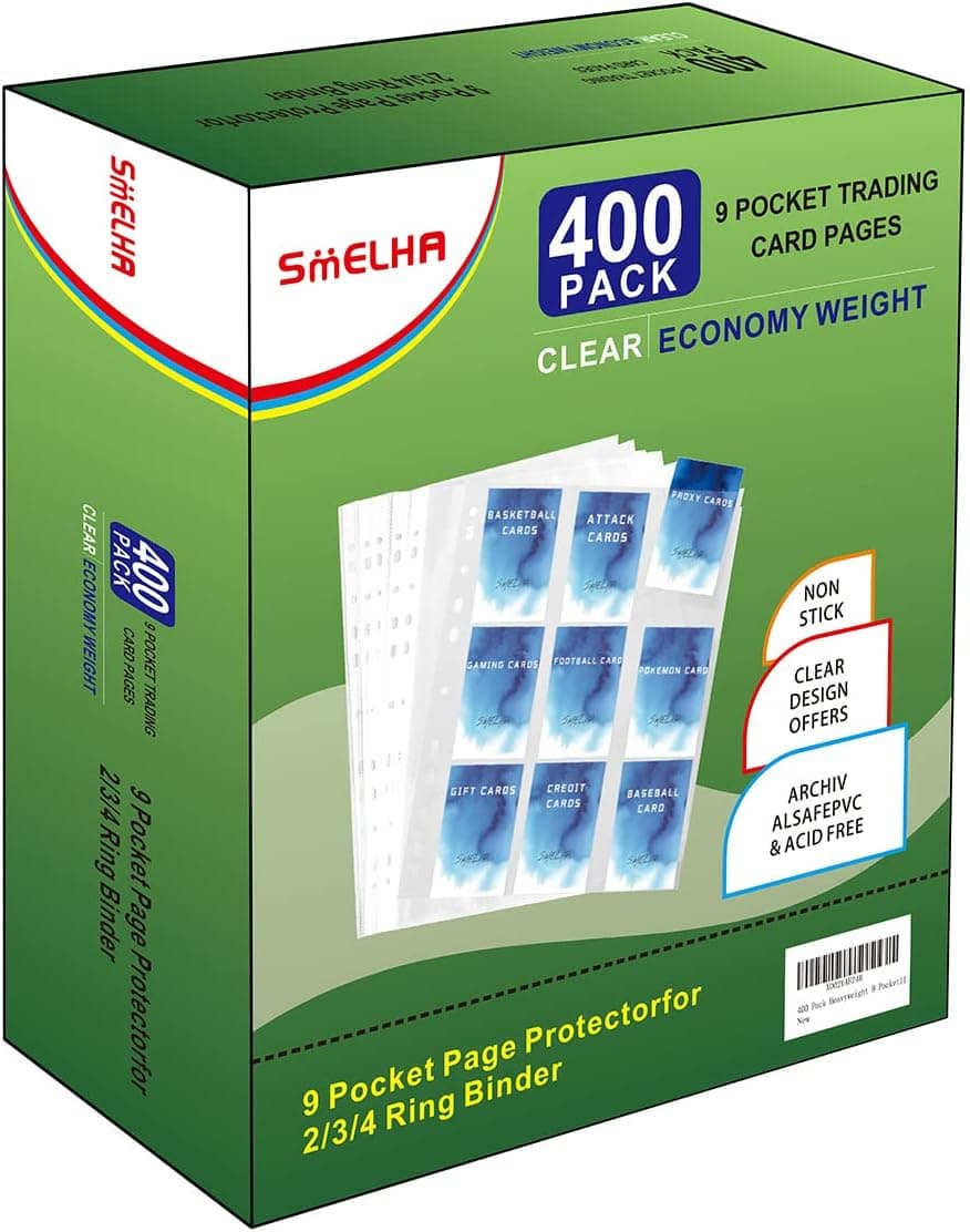 9 Pocket Page Protector, 400 Pack Trading Card Sleeve, Baseball Card Sheets for 3 Ring Binder, for Skylanders, MTG, Coupon, Game Cards, Trading Cards, Football Cards