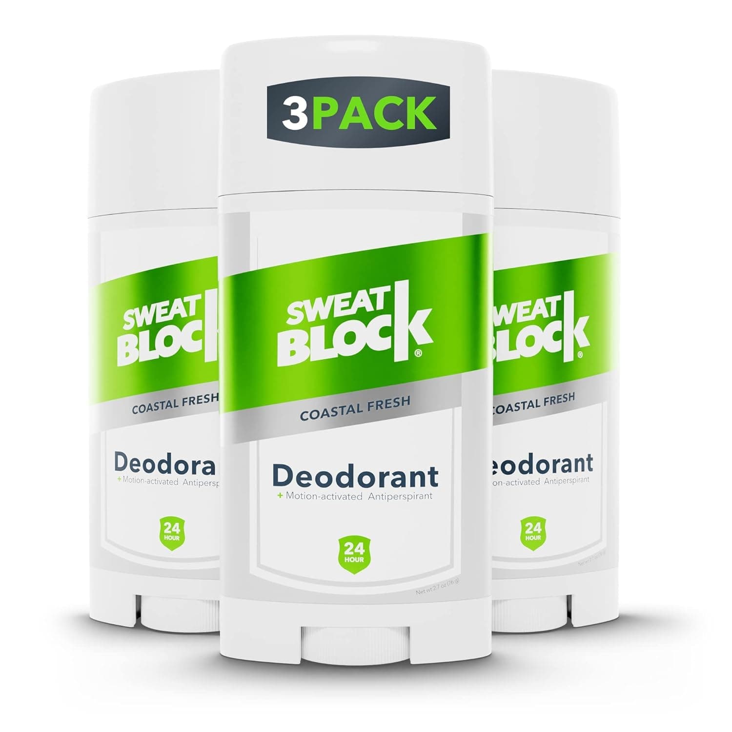SweatBlock EVERYDAY STRENGTH Deodorant Antiperspirant for Men & Women - Sweat & Odor Protection - Easy, Clean, Smooth Glide - Dermatologist Tested - Coastal Fresh Scent, 2.7oz Stick (3 Pack)