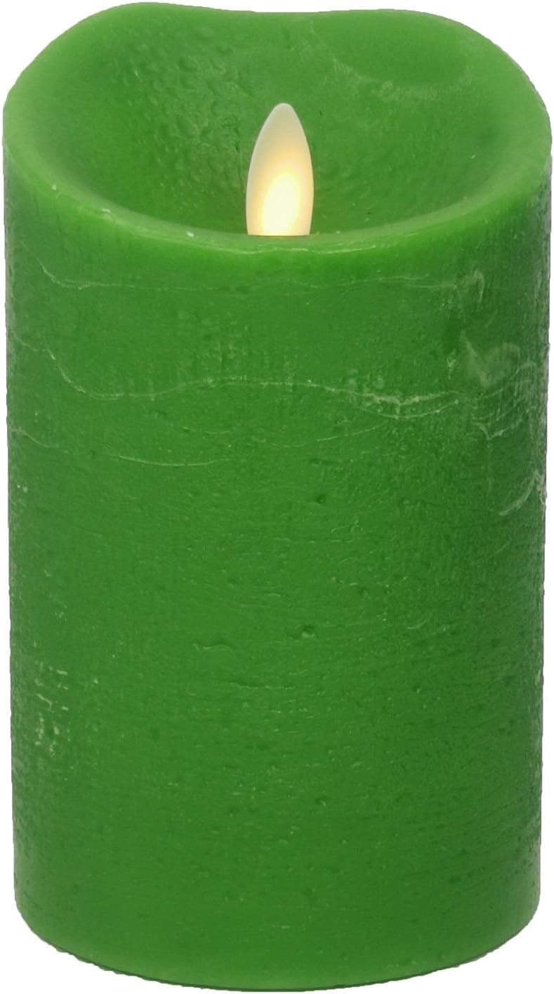 Fire Goddess USA Patent Flickering Flameless Candles Real Wax Pillar LED Candle, Moving Flame, Long Lasting with Battery, Vanilla Scented, 5.5" Green 1Pc(No Timer)