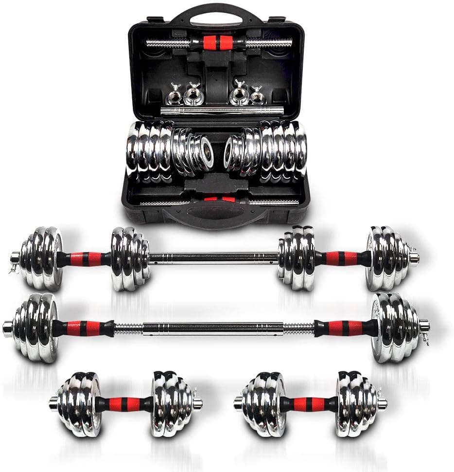 Adjustable Dumbbell Set Home Gym Cast Iron Barbell Sets with Carry Box 44lbs 66lbs 110lbs Office Bedroom Workout Dumbbells for Men and Women