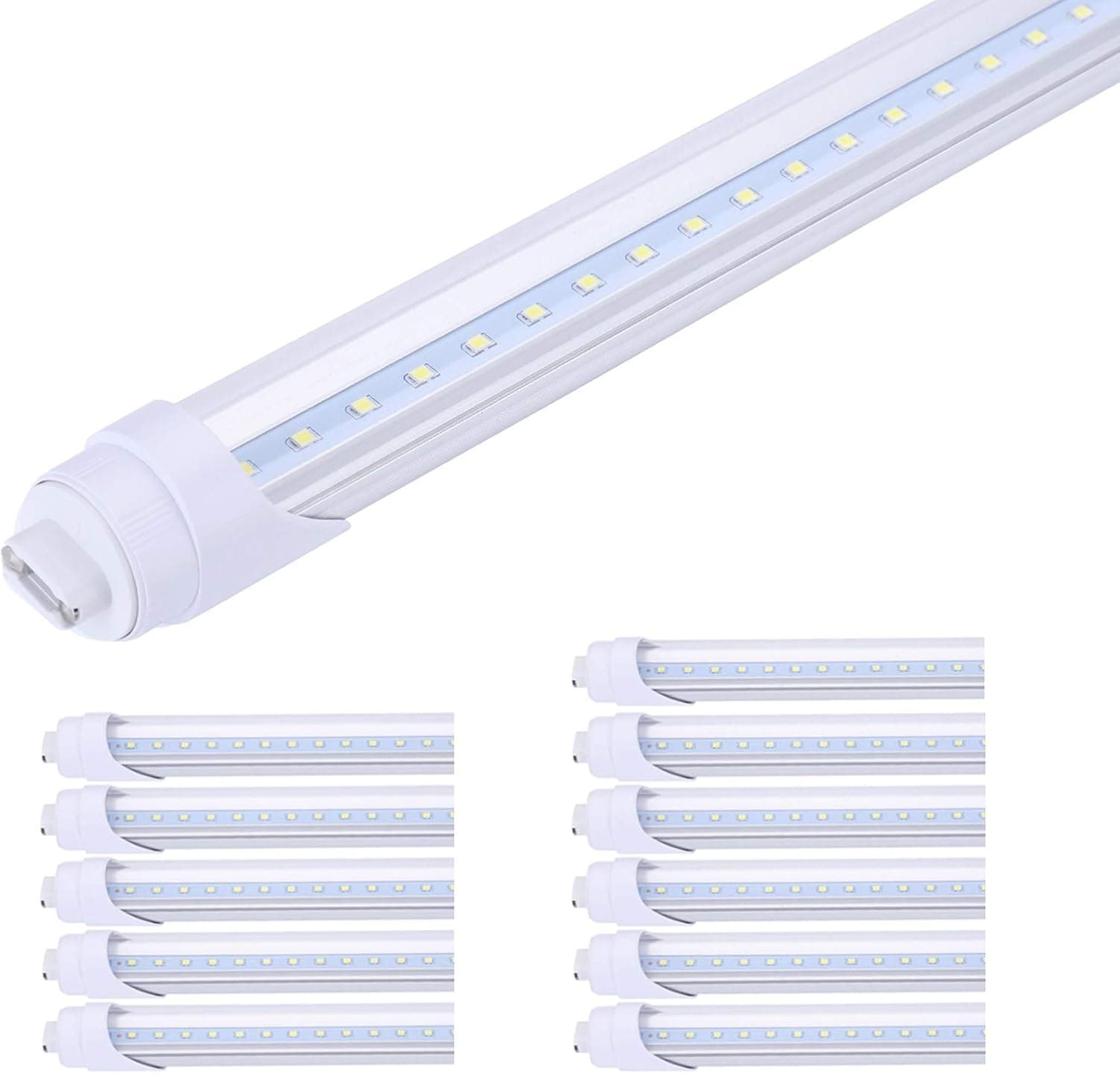 JOMITOP R17D 8FT Led Tube Light 2 Pin 45W Rotatable, Dual-Ended Power, Replacement 100W Fluorescent Lamp Shop Lights, Cold White 6000K, 5400LM,Clear Cover, AC 90-277V Pack of 12