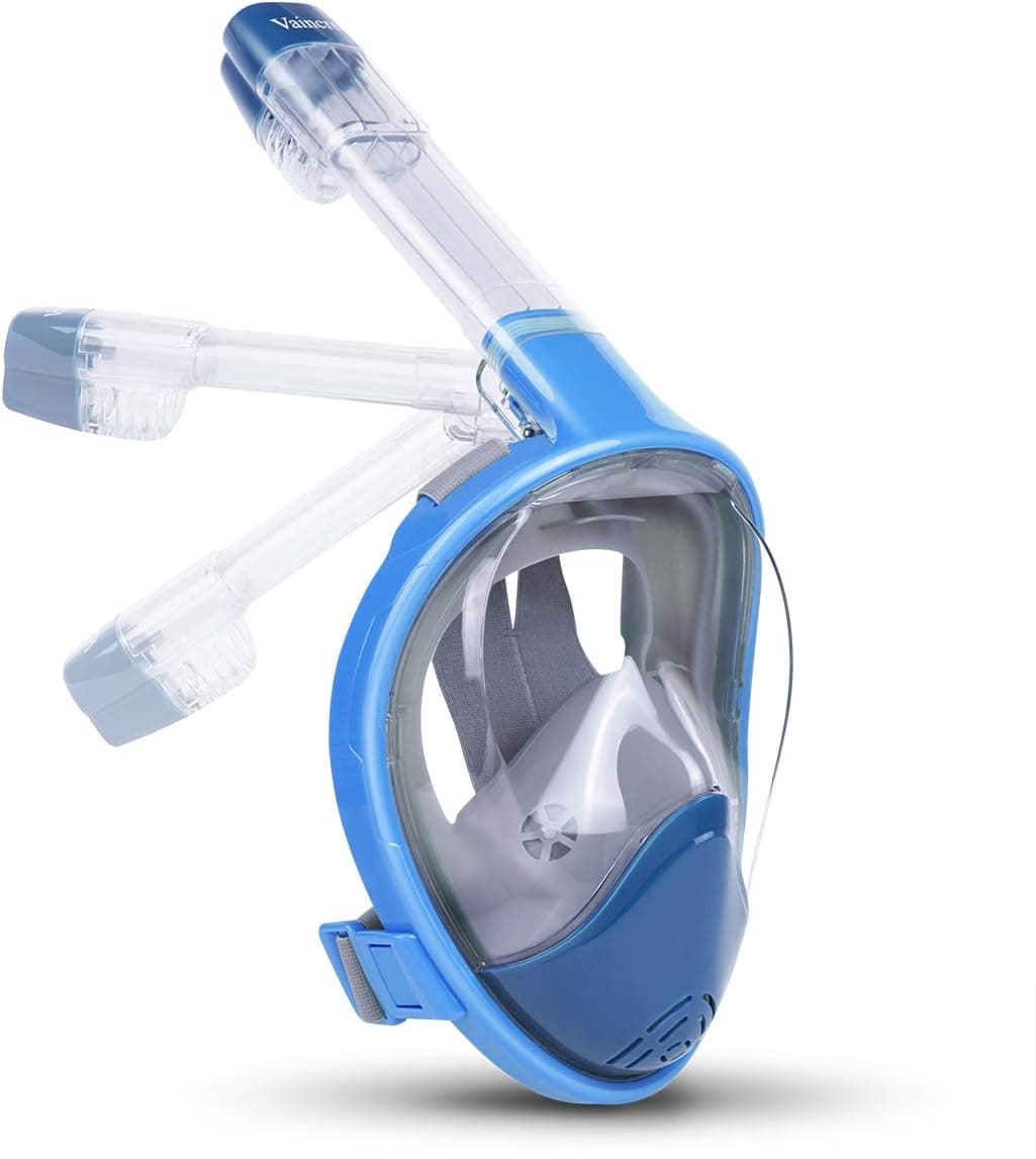 Vaincre 180° Full Face Snorkel Mask Foldable with Panoramic View Anti-Fog, Anti-Leak with Adjustable Head Straps - See Larger Viewing Area Than Traditional Masks