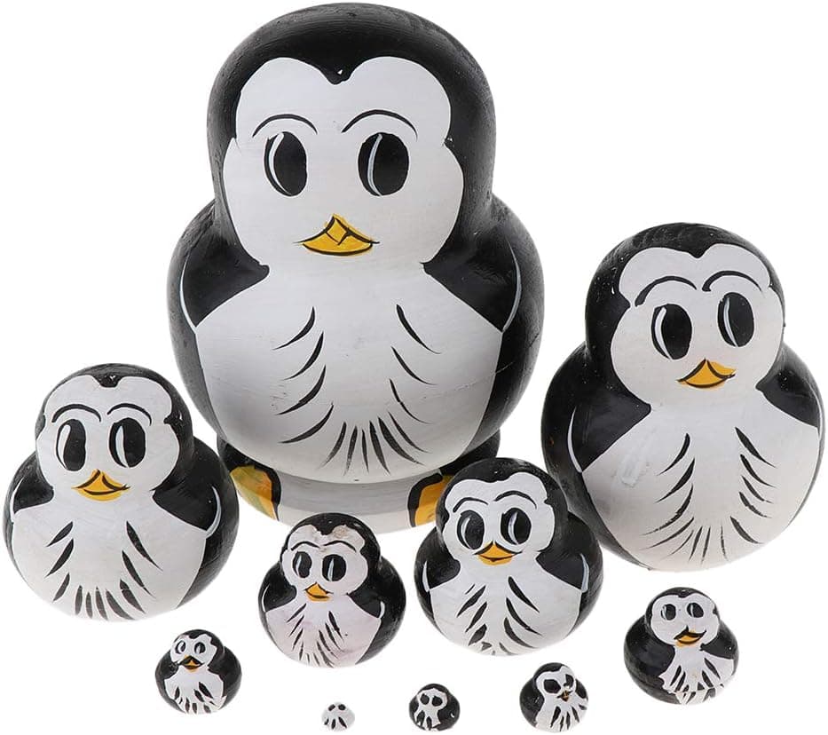 Flameer Lovely Penguin Russian Nesting Doll Babushka Matryoshka Stacking Dolls Set 10 Pieces Xmas Festival Gift Christmas Decorations