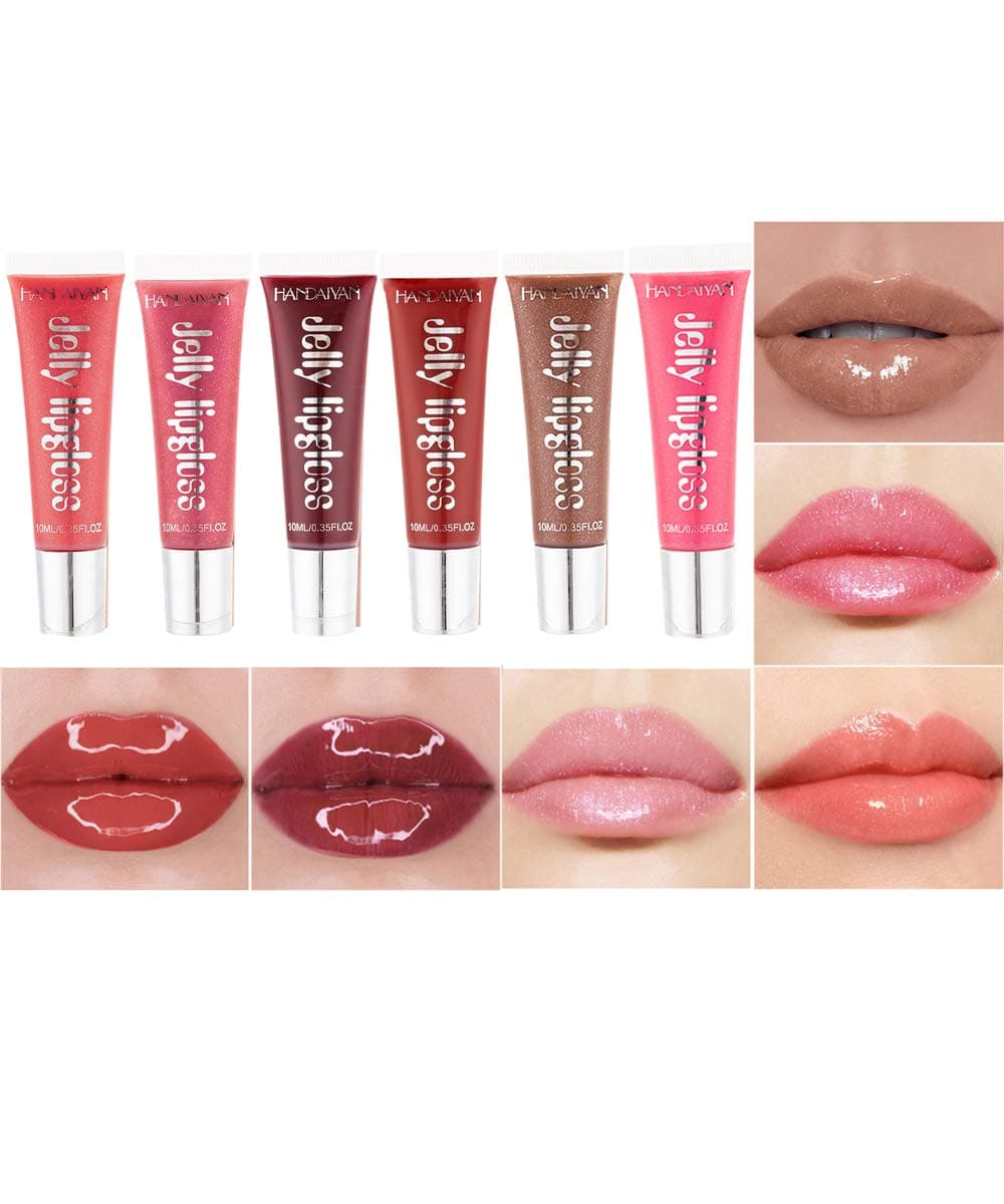 Emirde 6 color Crystal Jelly Lipstick Set Glittering Liquid Moisturizing Lipstick Waterproof Lasting Makeup Set Facial Shimmer Shimmering Lip Gloss Set B