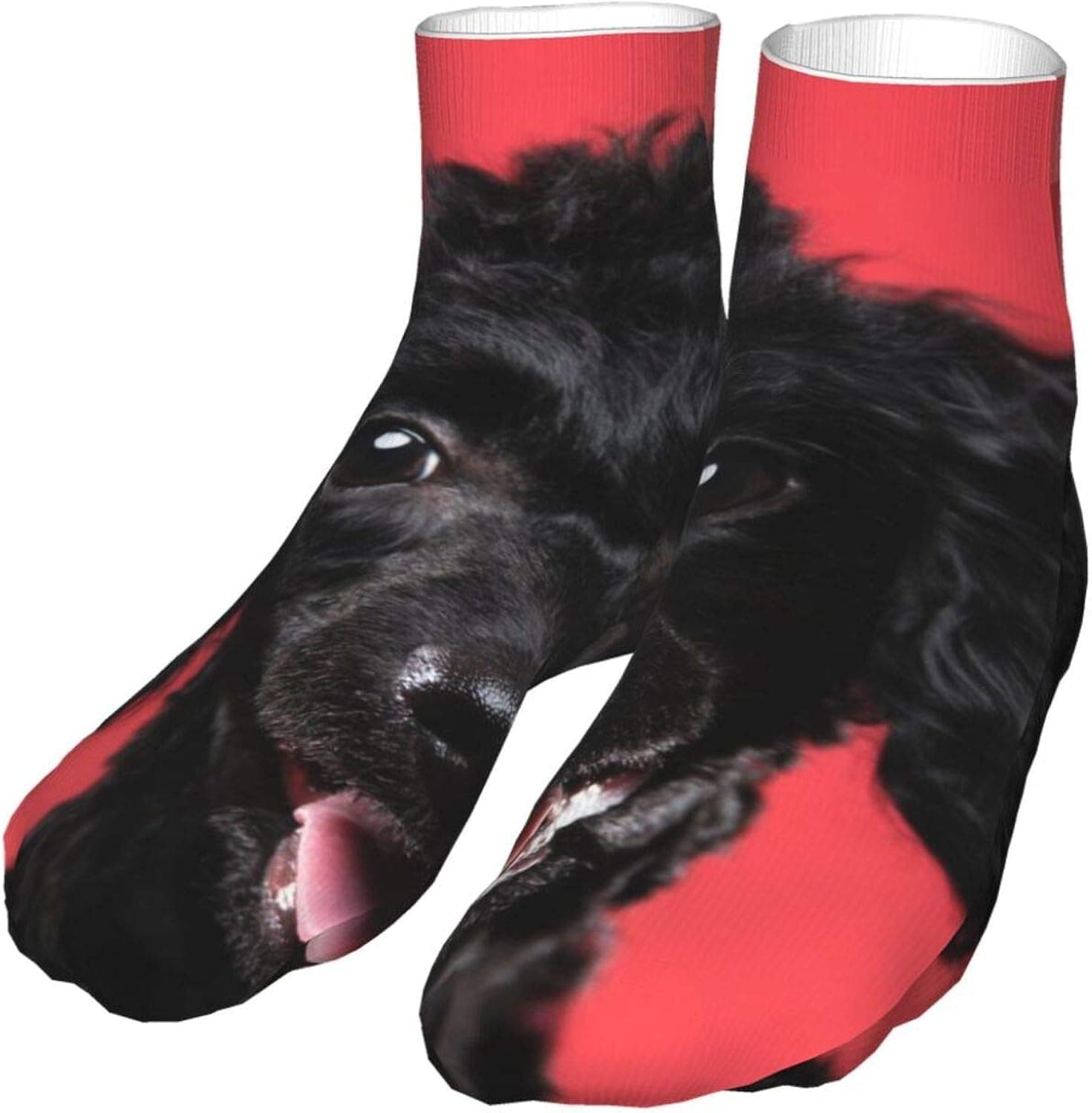 Christmas gift bag Black Poodle Portrait In Red Background for Men and Women Advanced Moisture Wicking Crew Socks for Working Family Sports Dress Or Cosplay 30cm / 11.8inch