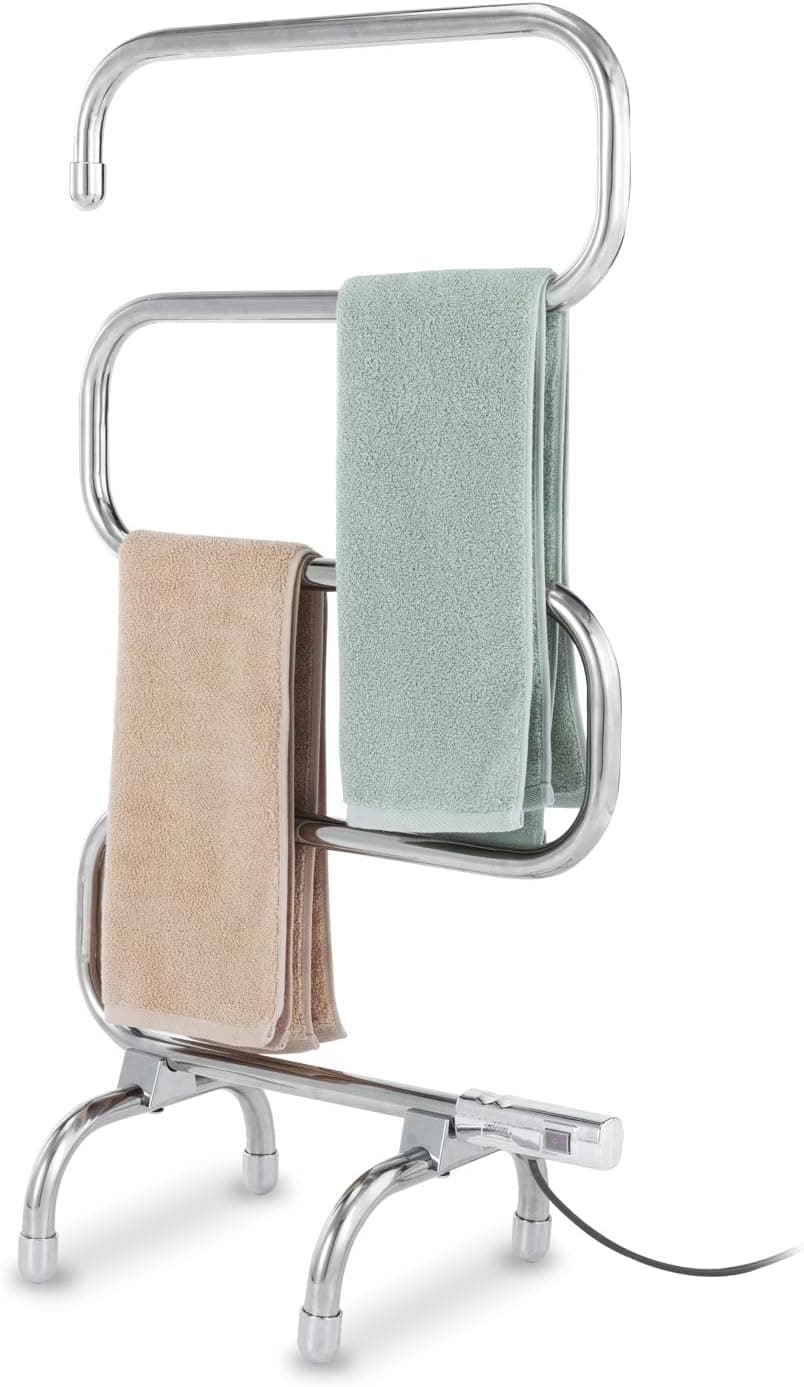 DAILYLIFE Simpleliving Towel Warmer Floor Standing Heated Towel Rack 5 Floor Curved Stainless Steel Laundry Drying Rack