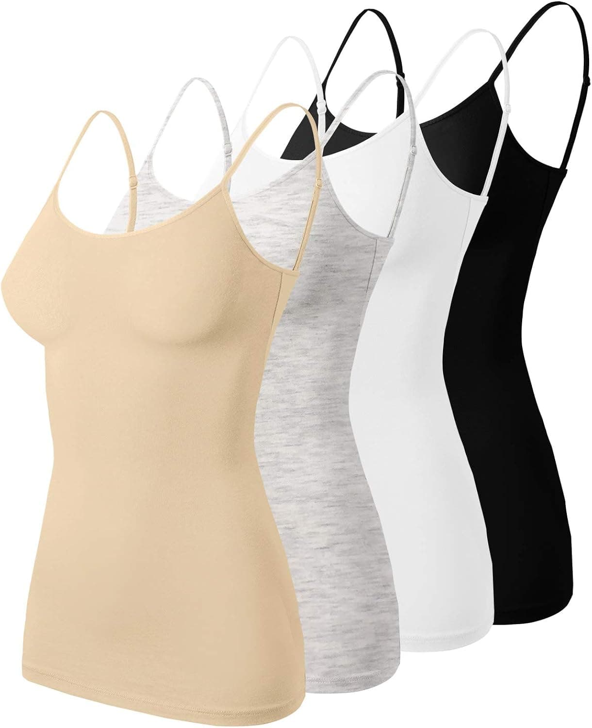 URBAN DAIZY Women's Camisole Tank Top – 4 Pack Cami Basic Solid Adjustable Spaghetti Strap Sleeveless Stretch Undershirt