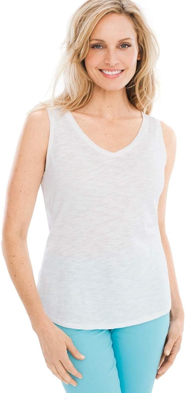 Chico's Women's Essentials Lightweight Cotton-Blend Slub V-Neck Sleeveless Tank Top