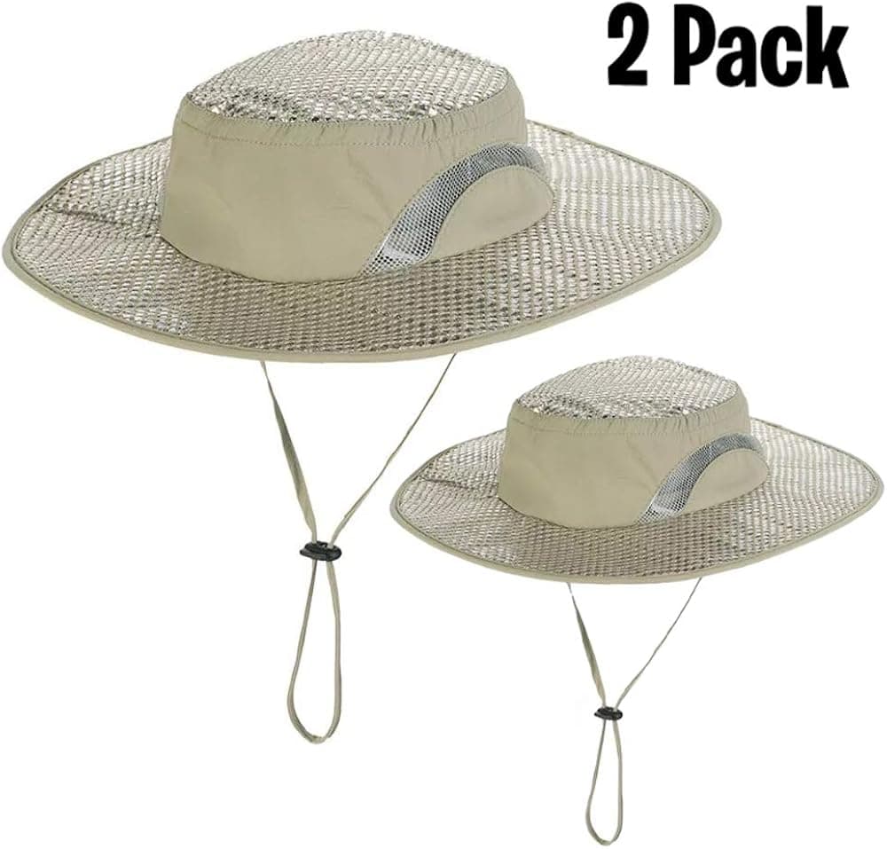ICEbear 2 Pack Cooling Bucket Hat - Sunscreen Heatstroke Protection Cap – Mens & Womens Wide Brim Boonie Hat for Beach, Hiking, Fishing, Gardening, Camping