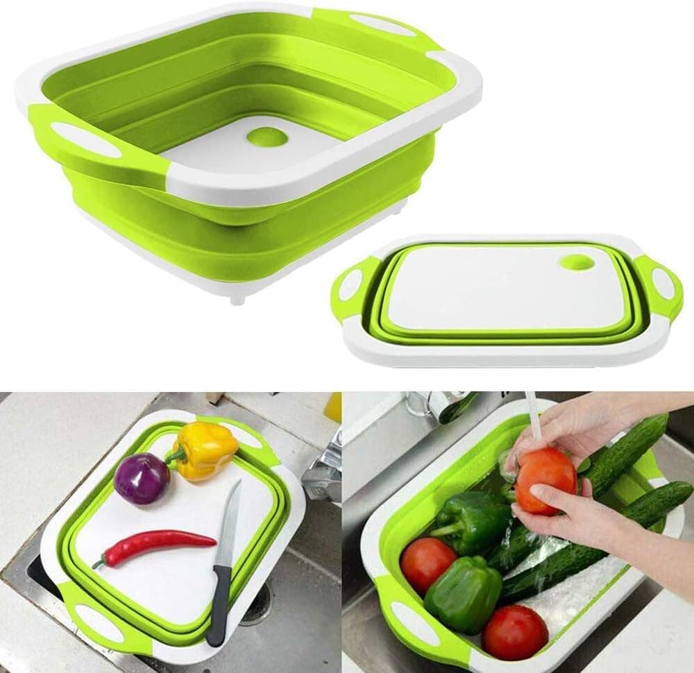 Dish Rack Plates Holder Kitchen Storage Multi-Board Collapsible Basket Folding Dish Washing Sink 4 in 1 Cutting Board Portable Drain Basin for Kitchen Fruit Vegetable