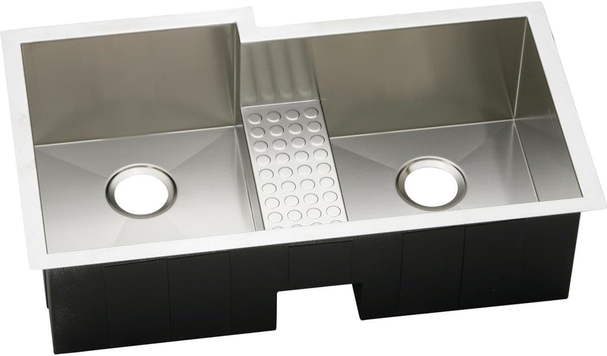 Elkay Crosstown EFULB361810CDBR Offset Double Bowl Undermount Stainless Steel Kitchen Sink