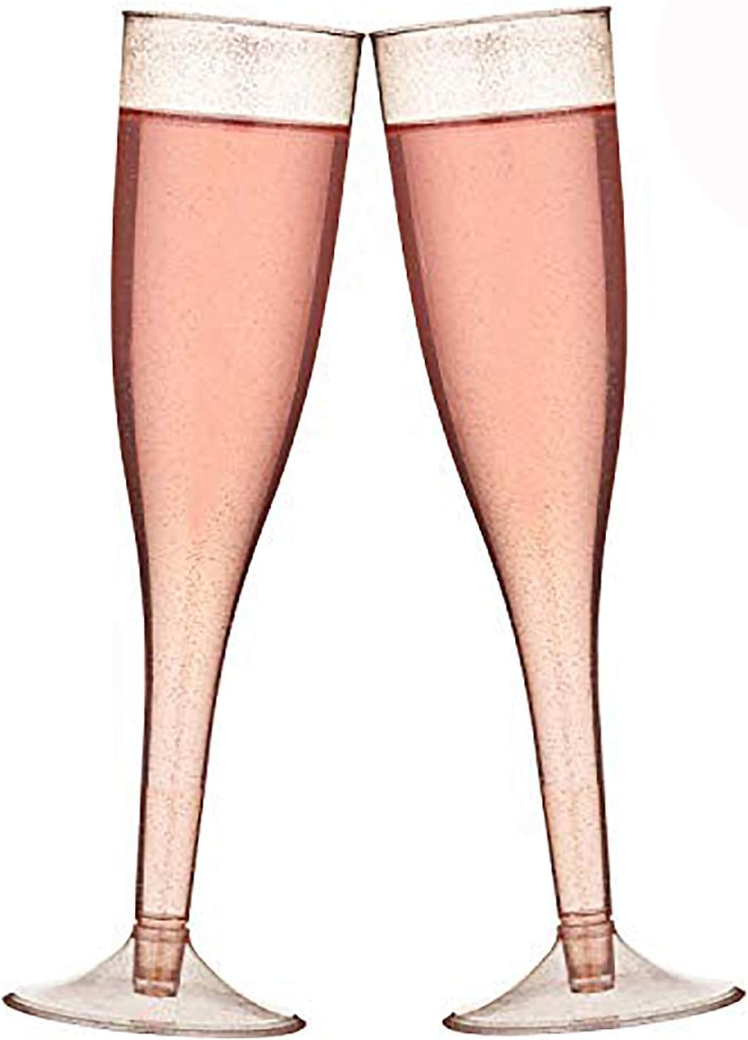 LOMOFI Premium Plastic Champagne Flutes Disposable - 5.5 Oz 30 Pack | Rose Gold Glitter Cups Plastic Champagne Glasses for Wedding , Party Toasting, Cocktail Cups