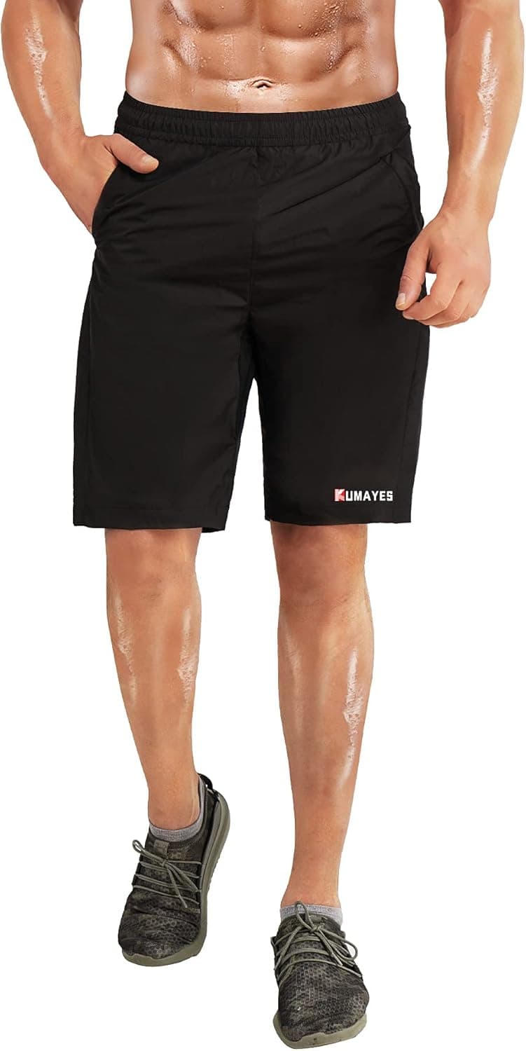 KUMAYES Sauna Sweat Shorts for Men Sauna Suit Workout Shorts Sauna Pants Gym Shorts Running Shorts with Pocket