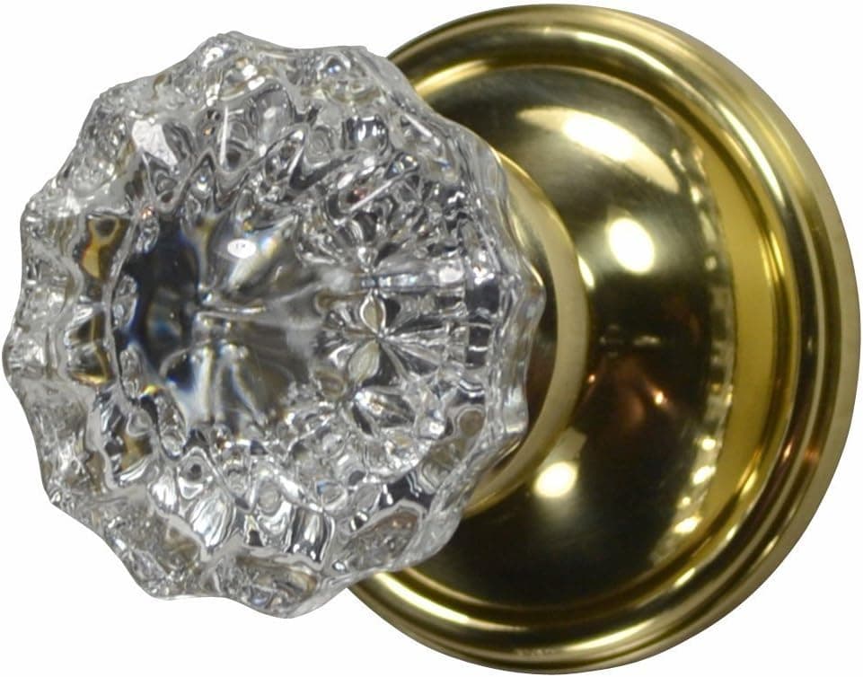Copper Mountain Hardware Regency Fluted Real Glass Door Knob Set with Victorian Plate Rosette in Polished Brass (Passage Hall/Closet)