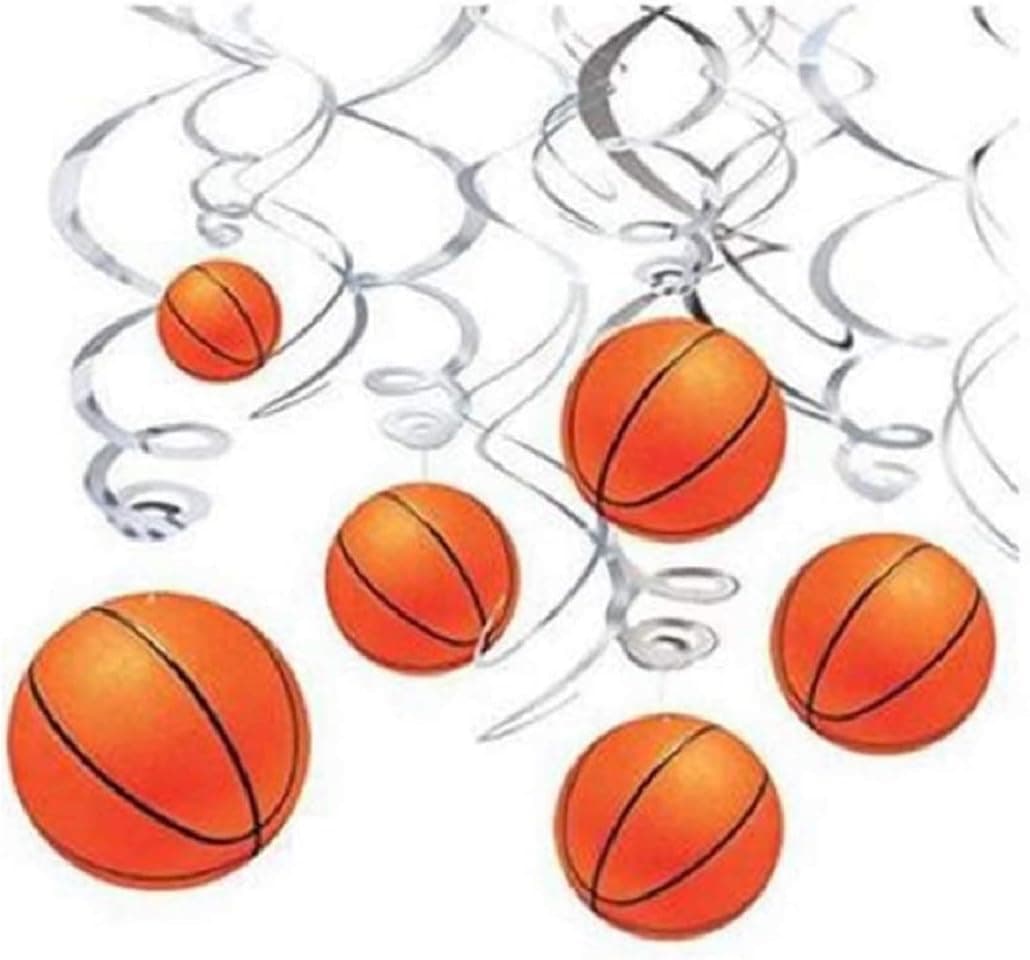 Basketball Hanging Swirl Decorations 12 Pack