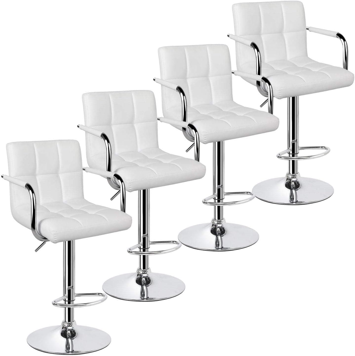 Yaheetech 4pcs Adjustable Bar Stools Kitchen Counter Barstools Bar/Counter Height Stool Chairs PU Leather Hydraulic Swivel Dining Chair with Armrest, White