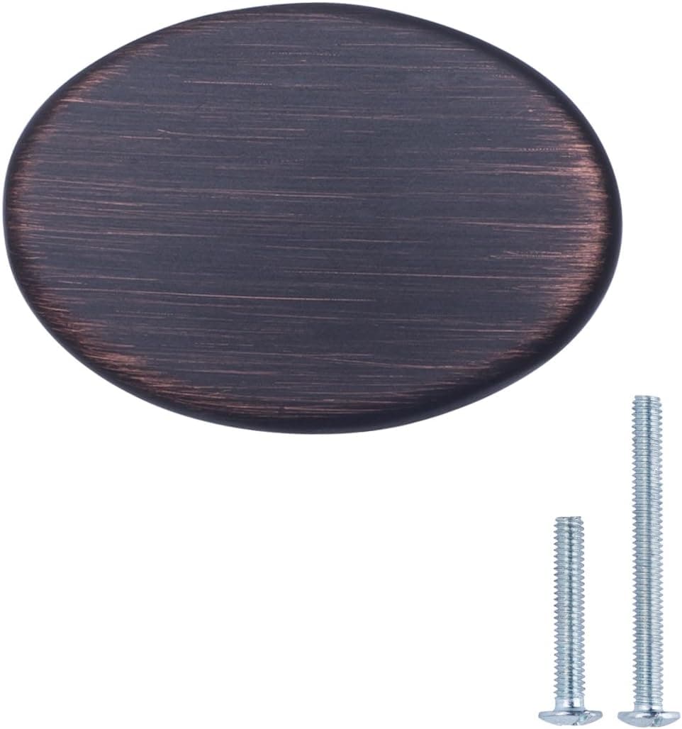 Amazon Basics Flat Oval Cabinet Knob, 1.44-inch Diameter, Oil Rubbed Bronze, 10-Pack