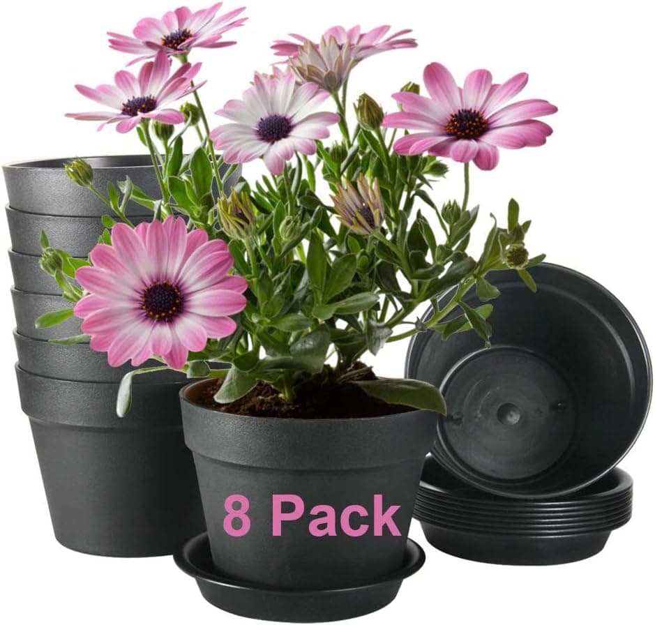 8 Pack Plastic Pots, ZOUTOG 7.1 Inch Pots for Plants Plastic Planters Outdoor, Small Flower Pots for Succulents, Herbs, Snake Plants, Flowers, Plants not Included