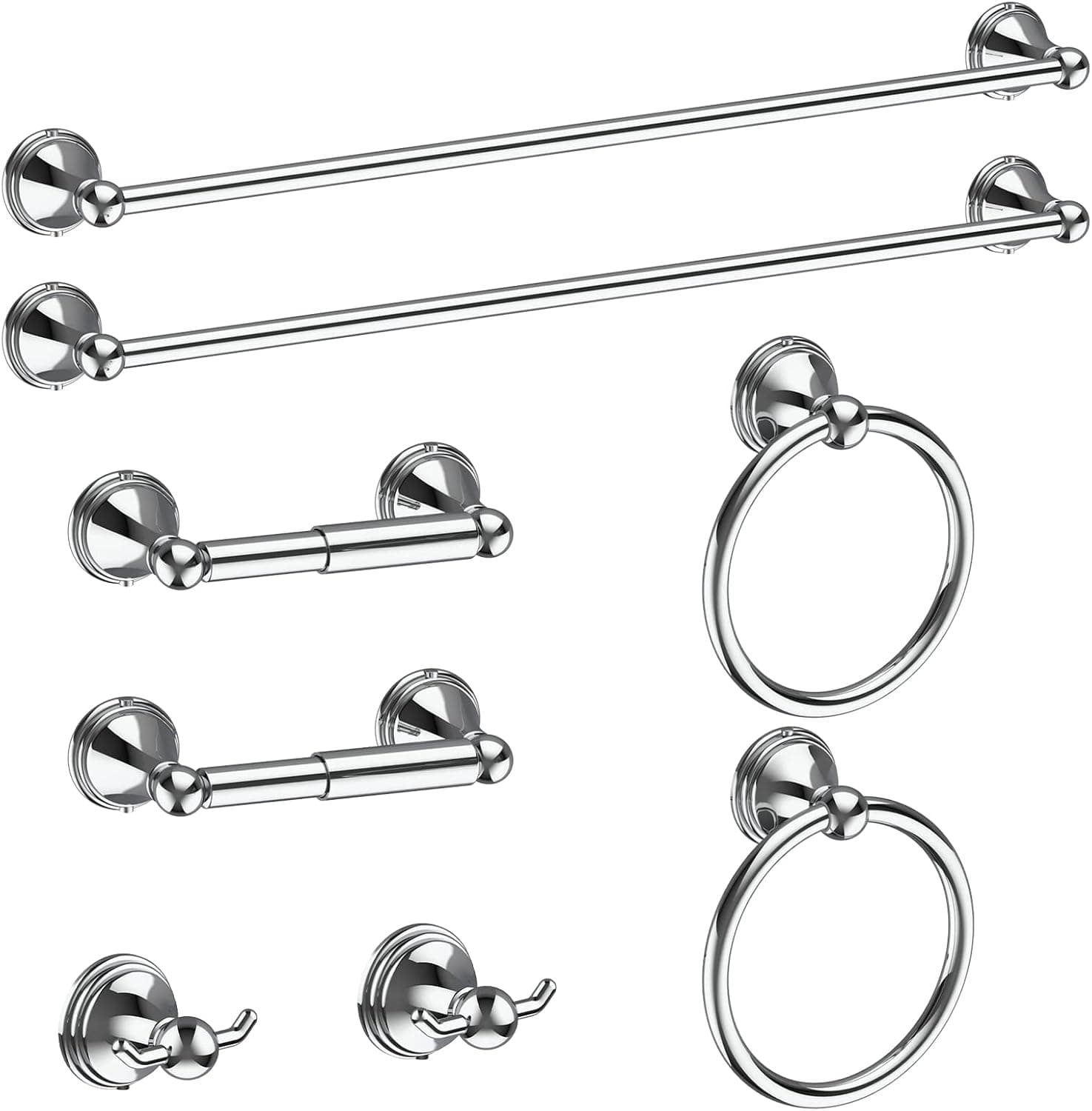Newfun 8-Pieces Polished Chrome Bathroom Accessories Set, Bathroom Hardware Set Include 2 * 24 Inch Towel Bar, 2*Toilet Paper Holder 2*Towel Ring Towel 2* Towel Hook