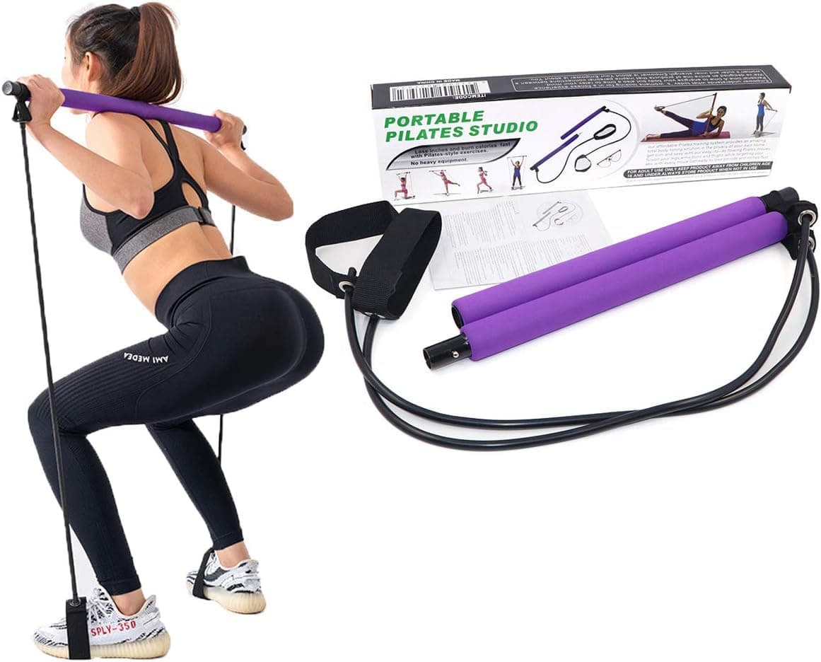 Uitee Pilates Bar Kit with Resistance Bands, Portable Home Gym Workout, Exerciser Resistance Bands and Toning Bar Yoga Pilates Stick Yoga Exercise Bar with Foot Loop for Total Body Workout, Fitness
