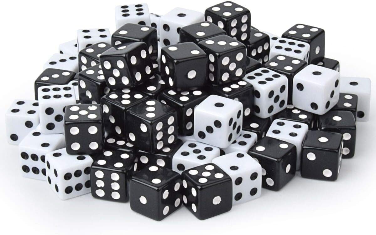 Hotusi Standard Game Dice Acrylic Material 16mm (50Pack White + 50Pack Black)