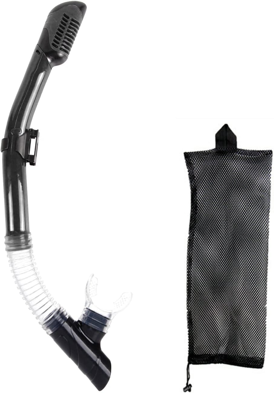 SACBOLA Dry Snorkel for Easy Breathing Use for Snorkeling Free Diving Lung Diving and Swimming Top Stop Valve and Silicone Mouthpiece Use with Diving mask Blue/Clear