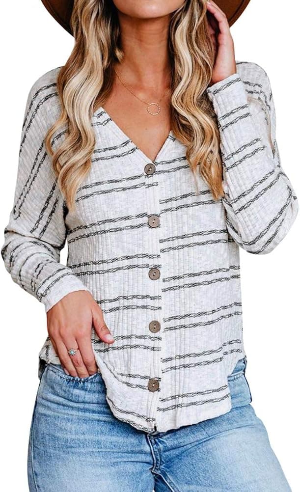 MYMORE Women's Striped Button Up Cardigans Sweaters