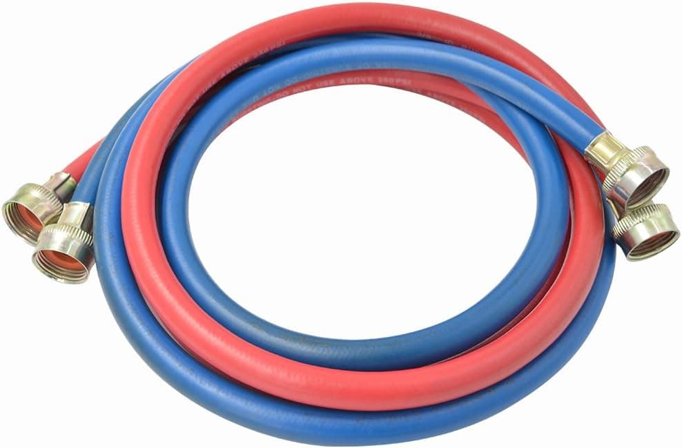 TT FLEX UPC Approved Red and Blue Rubber Washing Machine Fill Connector Inlet Hose,3/4"FHT3/4"FHT,6FT