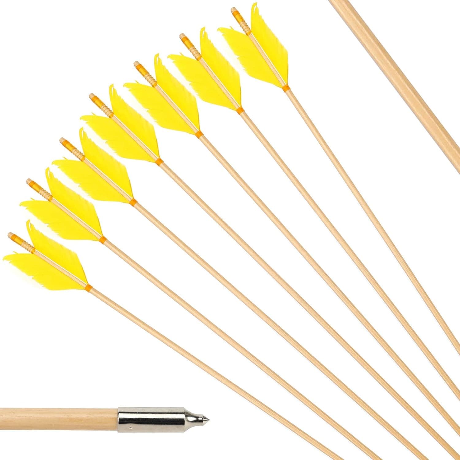 PG1ARCHERY Archery Target Flu-Flu Arrows, 6 Pack Traditional Wooden Arrow 4 Feathers Fletching for Practice Targeting Hunting