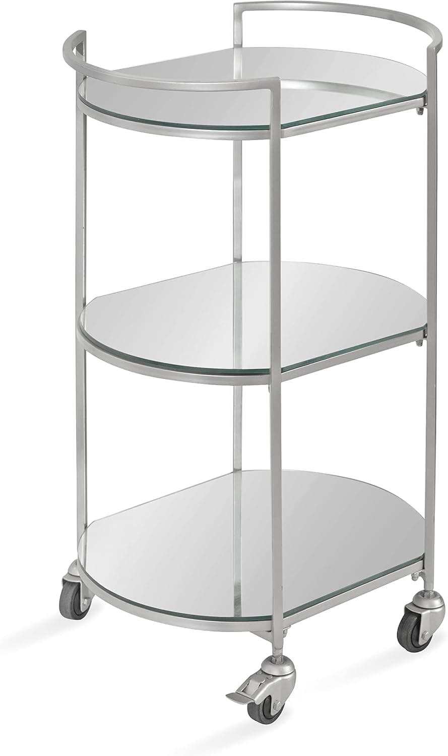 Kate and Laurel Vasseur Modern Bar Cart, 19 x 15 x 30, Silver, Glam 3-Tier Mirrored Glass Rolling Cart with Storage Shelves for Serving, Storage, and Display