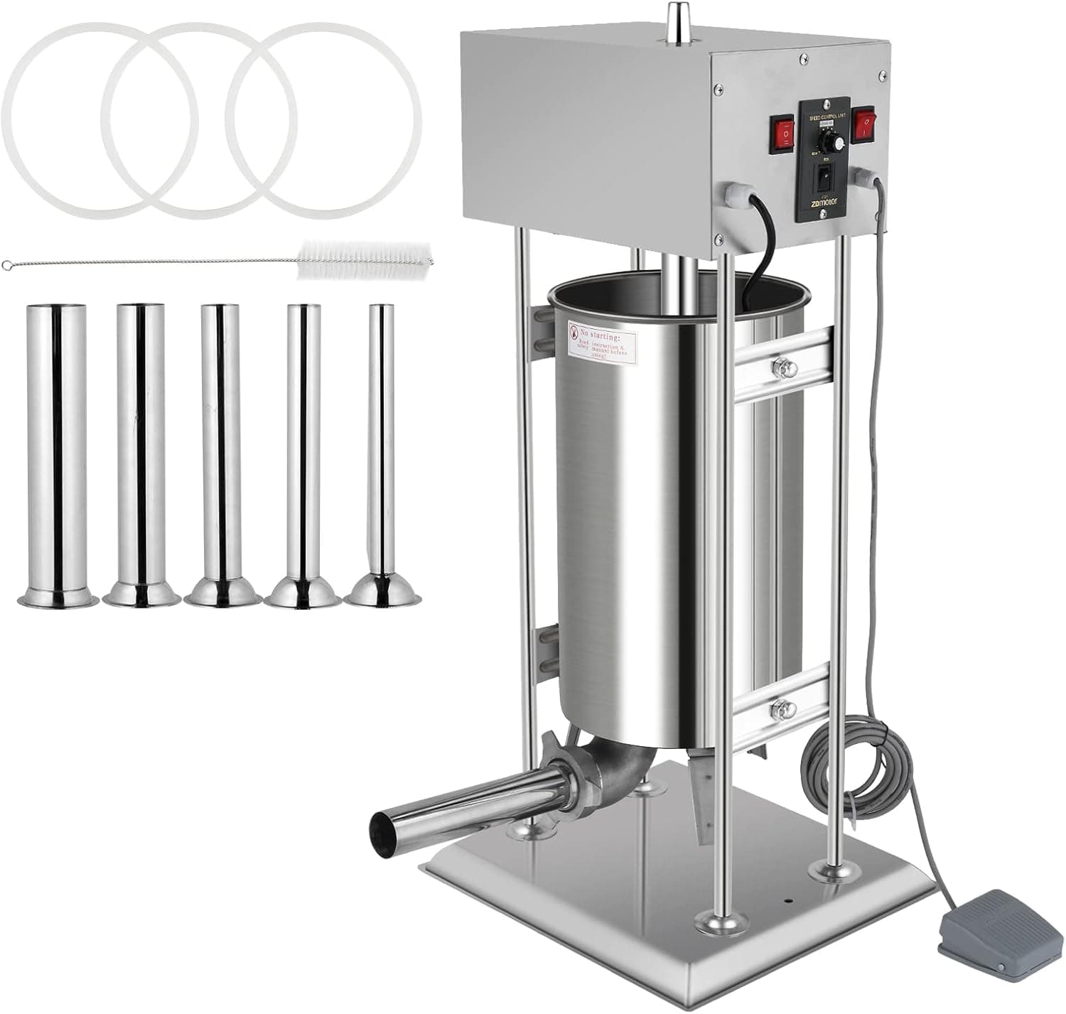 ROVSUN 24.3LBS/15L Electric Sausage Stuffer Maker, Vertical Electric Stuffer Adjustable Speed Stainless Steel Heavy Duty Sausage Filler Meat Stuffer with 5 Stuffing Tubes, Home & Commercial