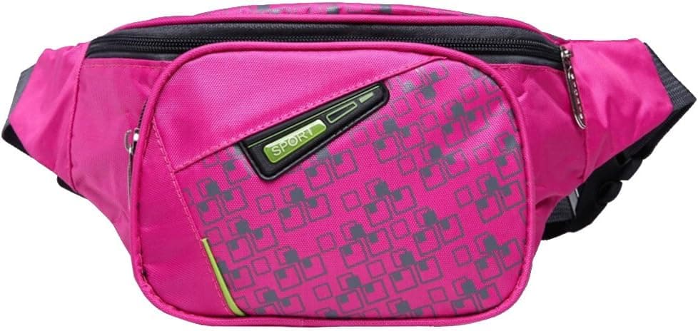 OrrinSports 3 Zippers Pockets Nylon Water Resistant Outdoor Waist Bag with Adjustable Belt Pink