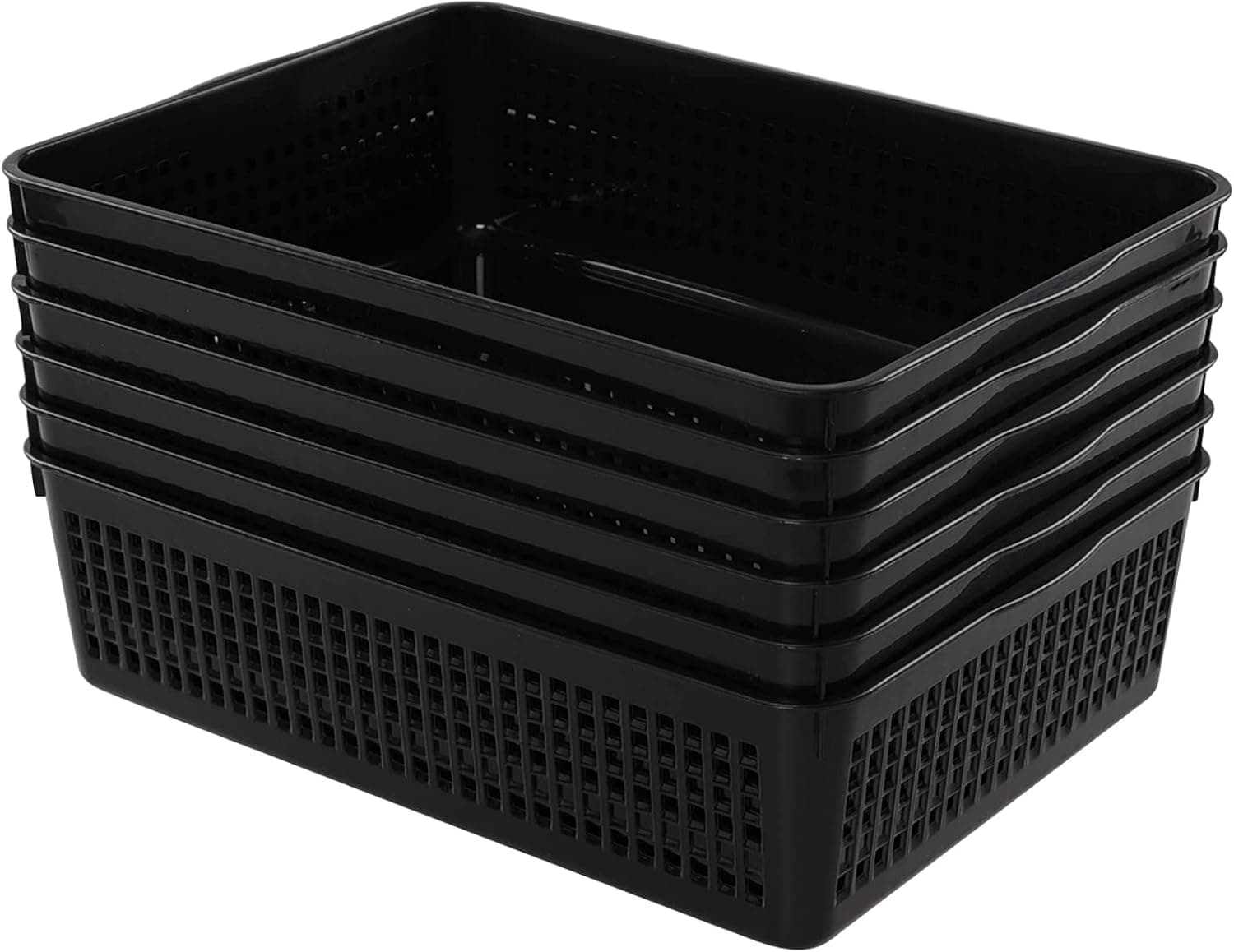 Leendines A4 Size Plastic Storage Trays, Shallow Storage Baskets Set of 6