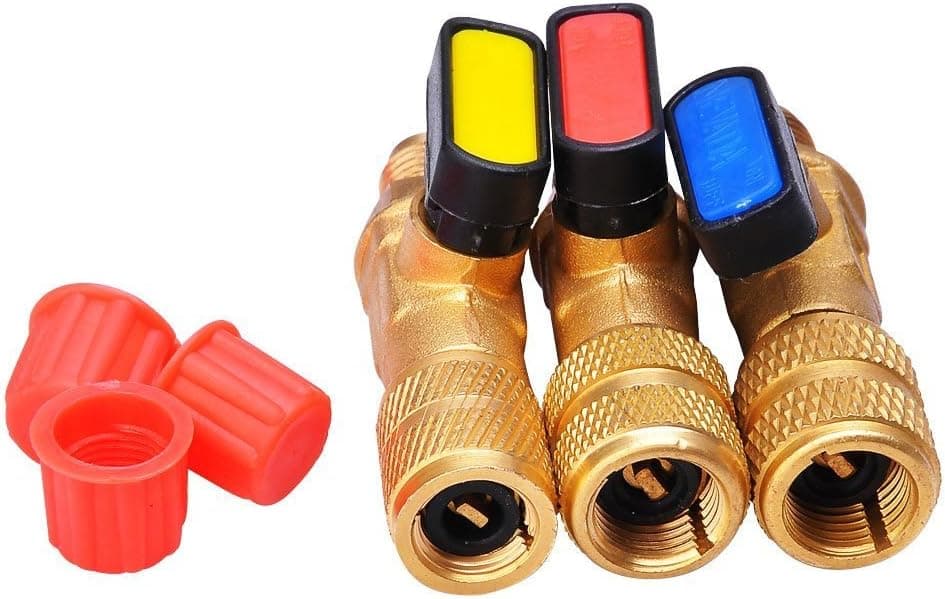 Set of 3 Straight Ball Valves for Refrigeration Gauges R410A 1/4"