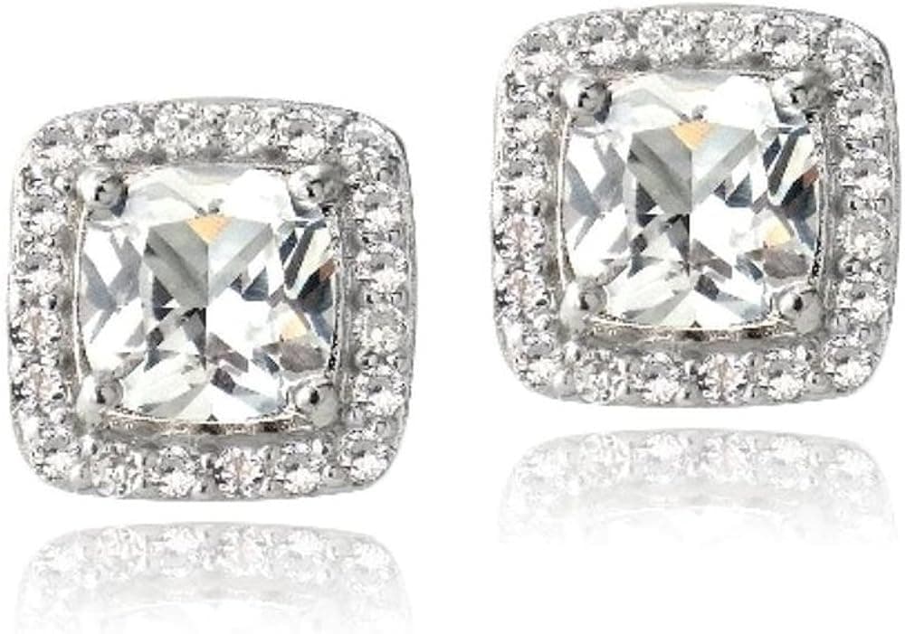 Sterling Silver 3.5Ct Simulated White Sapphire Cushion-Cut Stud Earrings