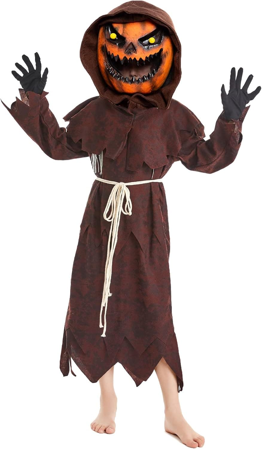 JQMAO Pumpkin Scarecrow Costume, Halloween Costumes for Boys, Pumpkin Halloween Mask for Kids Role-Playing