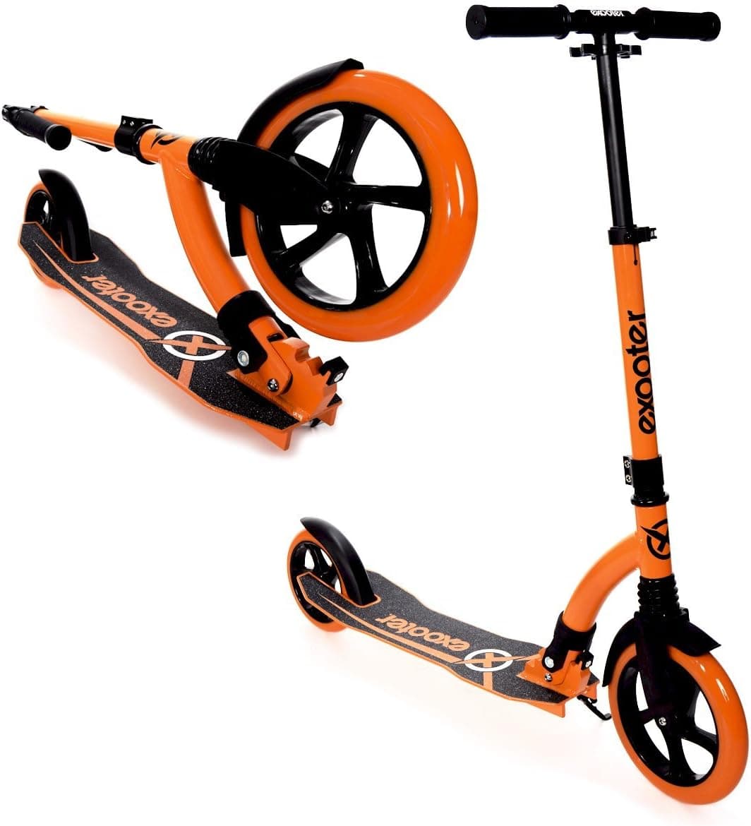 EXOOTER M1850 6XL Adult Kick Scooter with Front Shocks and 180mm/240mm Wheels in Vibrant Colors.