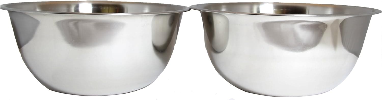 SET OF 2, 8-Quart Heavy-Duty Deep Stainless Steel Flat Base Mixing Bowl