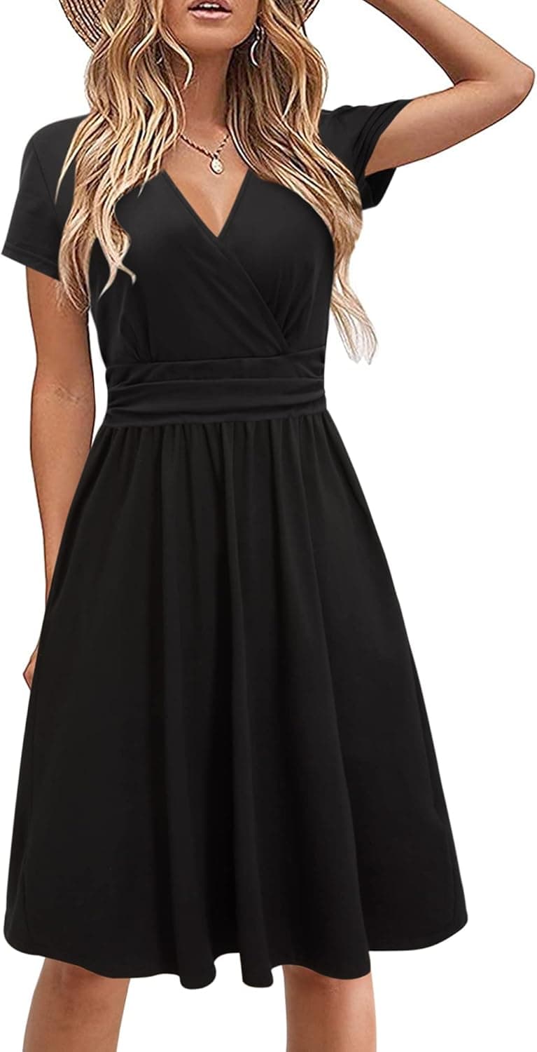 STYLEWORD Womens Floral Dresses Wrap Casual Work Summer Sundress Spring Short Sleeve Fit Flare Belly Fat