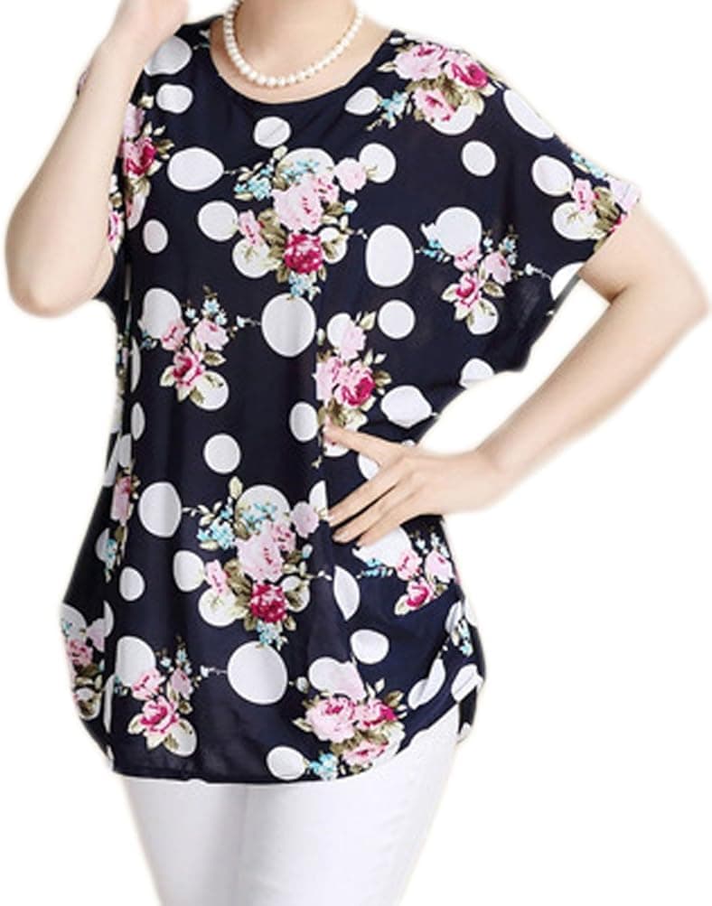 Soojun Women Casual Floral Short Sleeve Loose Blouse T Shirt
