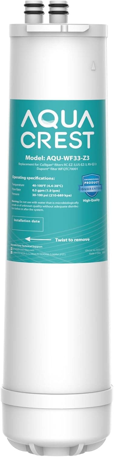 AQUA CREST RC 3 EZ-Change Advanced Water Filter Replacement, Replacement for Culligan RC-EZ-3, IC-EZ-3, US-EZ-3, RC-EZ-1, Brita USF-201, USF-202, DuPont WFQTC30001, WFQTC70001, 2K Gallons (Pack of 1)