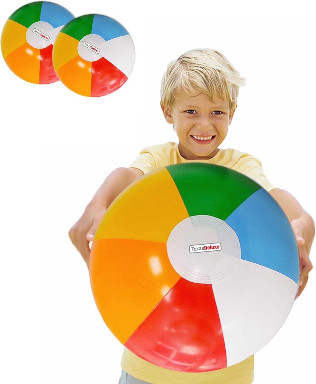 TEXASDELUXE Large Rainbow Colored Inflatable Beach Balls for Kids & Adults 2pk Beach Ball Pool Toys