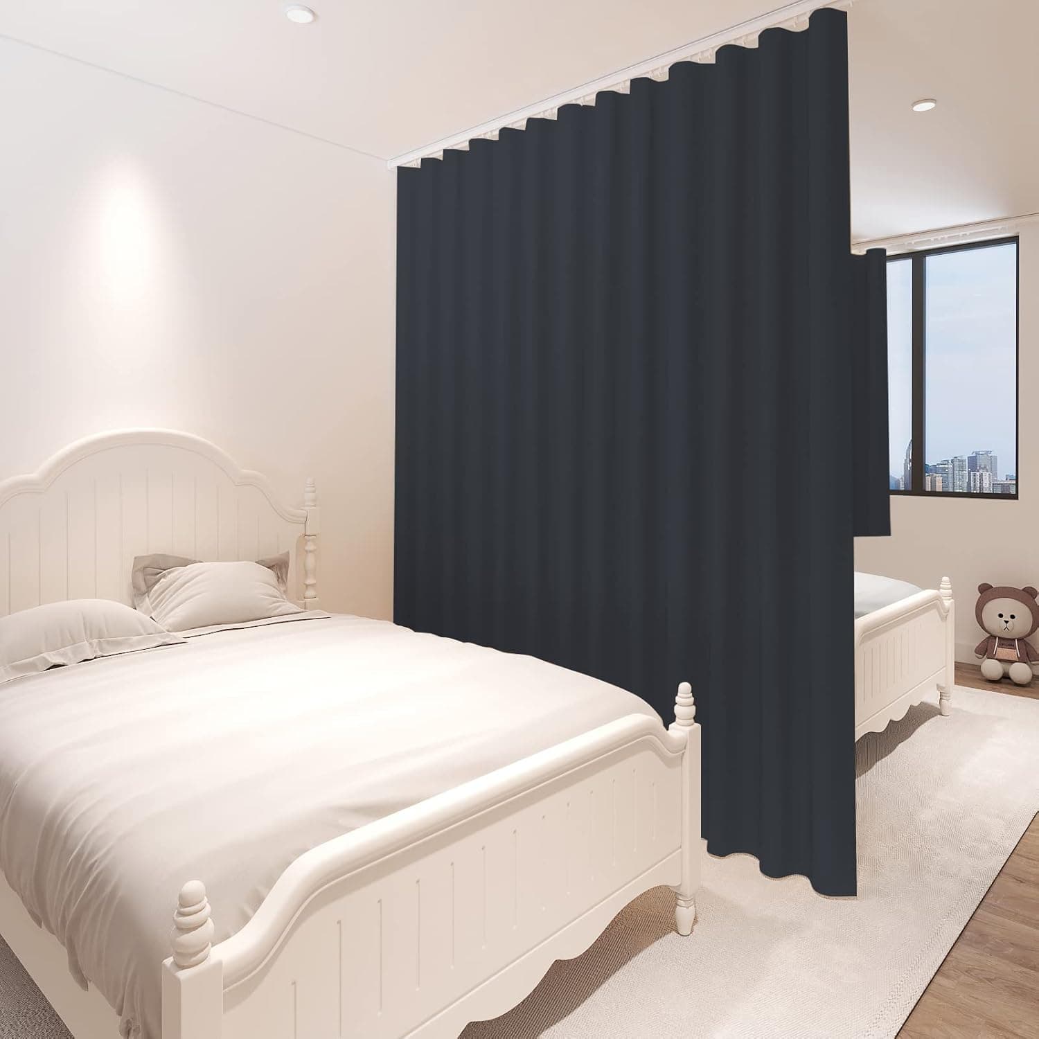 MaKefeile Room Divider Curtains Total Blackout Privacy Curtain Panel Room Thermal Insulated Noise Reduction Curtain, for Bedroom Partition, Living Room, Shared Office and Sild Door, 10ft×9ft, Grey.…