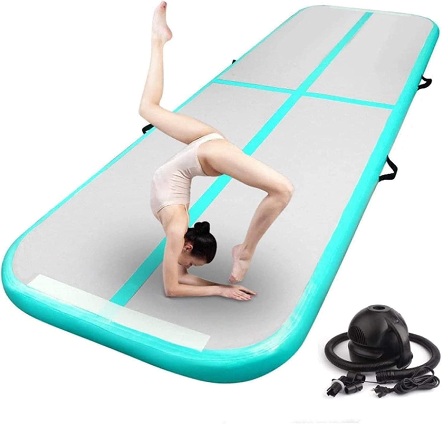 Dinling 6.6ft/9.9ft Gymnastics Air Mat Tumble Track Tumbling Mat Inflatable Floor Mats with Electric Air Pump for Home Use/Training/Cheerleading/Yoga/Water