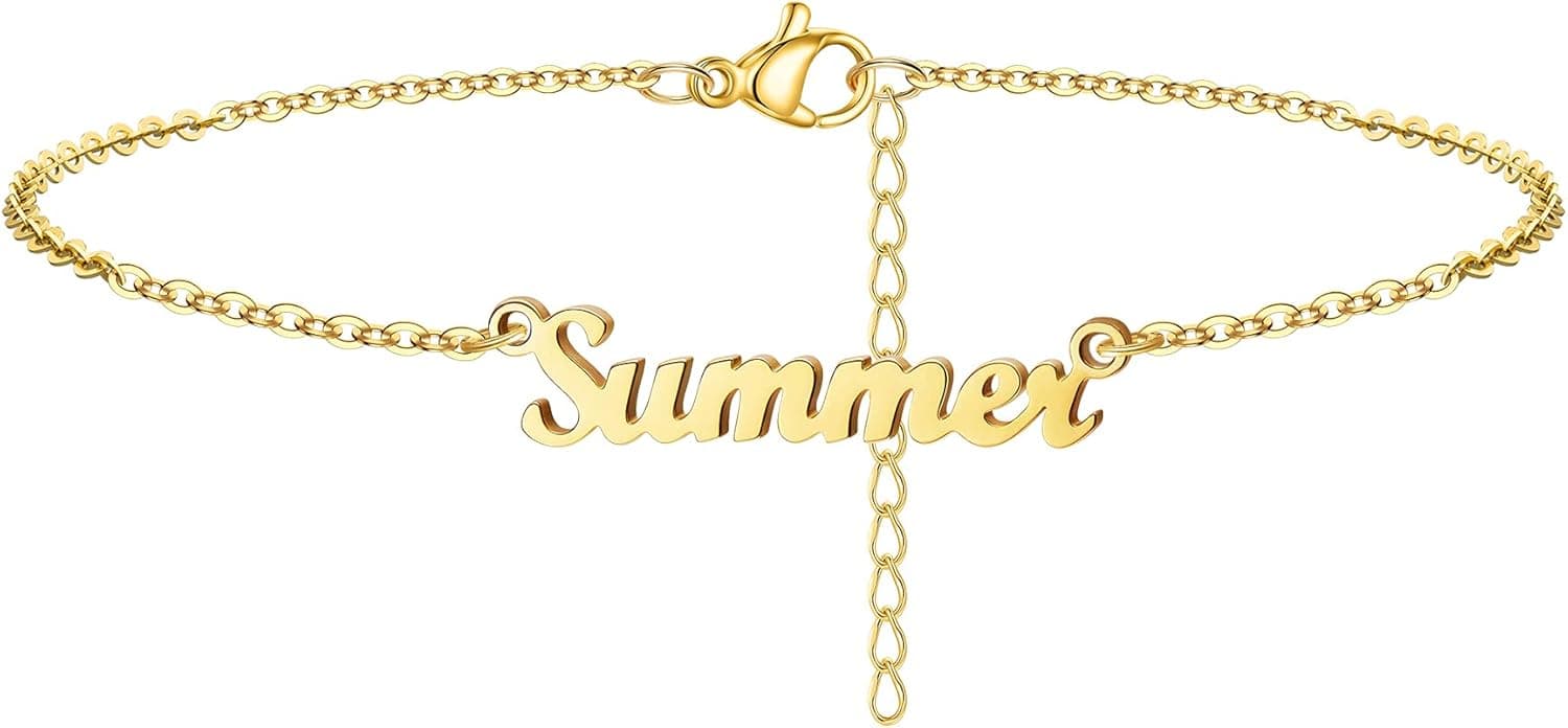 Estendly Personalized Name Anklet Bracelet 14K Gold Plated Names Link Chain Anklet Jewelry Gift for Women