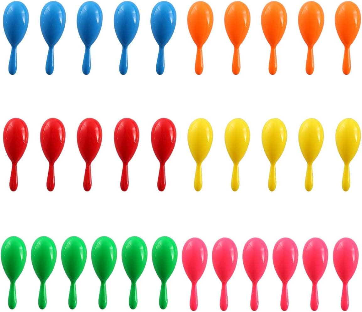 Maracas for Kids - Mexican Maraca Neon Colorful Maracas Bulk for Fiesta Party Favors Baby Noisemaker - 4" Maracas Toys for Cinco de Mayo Partys, Birthday, Fiesta Decorations, 6 Colors, 32 Pack