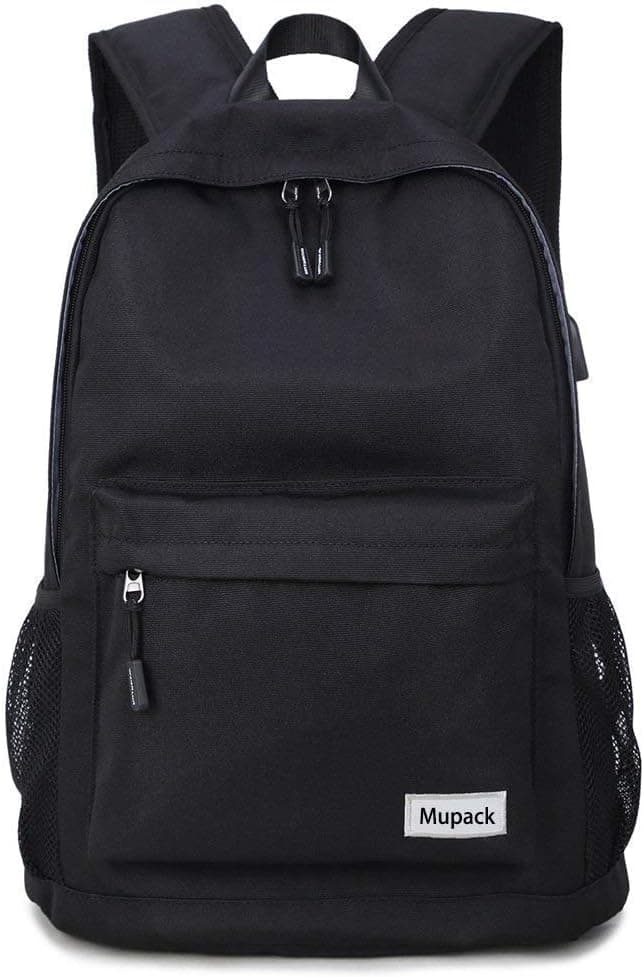 Mupack Business Laptop Backpack with USB Charging Port and Lock Travel Daypack with Waterproof Rain Cover for Men and Women (Black)