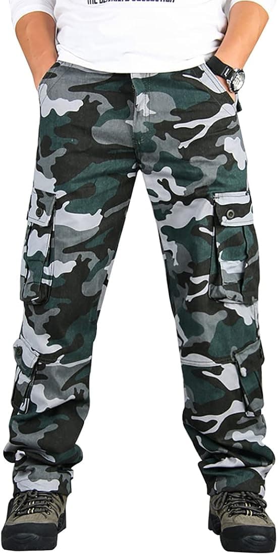 zeetoo Mens Relaxed-Fit Cargo Pants Multi Pocket Military Camo Combat Work Pants