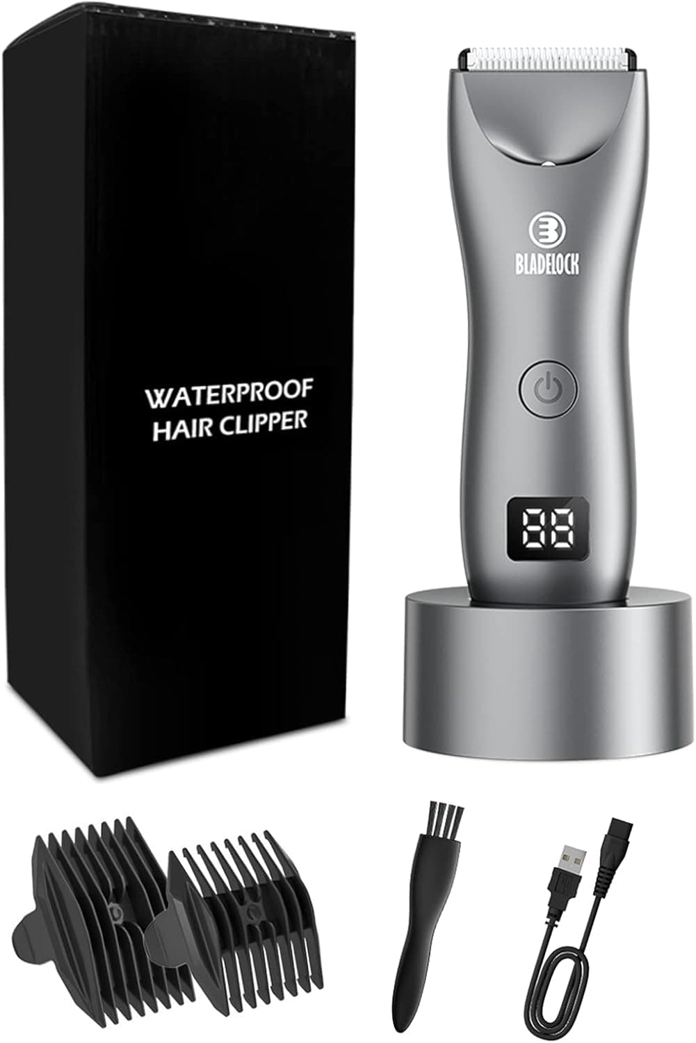 Marvljojo Electric Body Groomer for Men - BLADELOCK™ Ceramic Blade, Wet/Dry, Cordless, LED Light, Rechargeable Dock